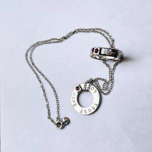 ELLE Ruby Sterling Silver Love Hope Trust Necklace + Ring sz 5.75 Bundle Set Lot